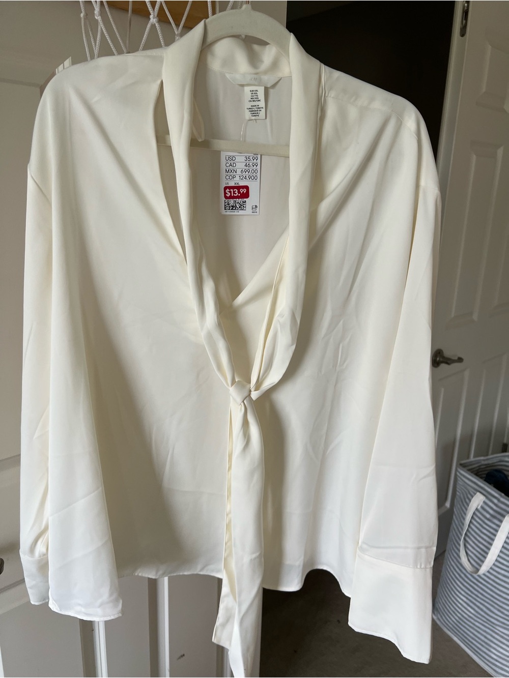 H&M Cream Tie-Neck Blouse